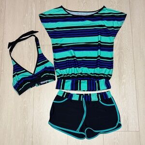 Blue and Black Striped Swim Set